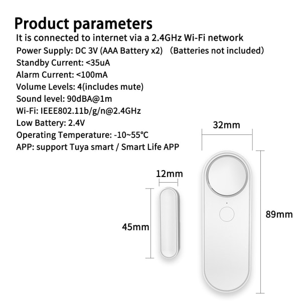 1 st Wifi dörr- och fönstergivare, magnetiska dörrar, smarta hem