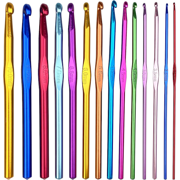 14 stk. aluminium hæklenåle strikkeværktøj multicolor 2-10 mm