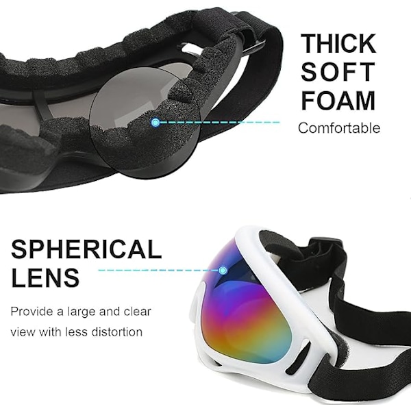 Sett med 2 ski- og snowboardbriller (Blå og Hvit) med UV-beskyttelse, vindtett, antirefleks for menn, kvinner, ungdom