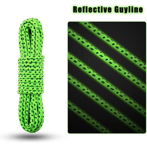 4 st 10m Gröna Tältrep, Reflekterande Fallskärmsrep, Nylon