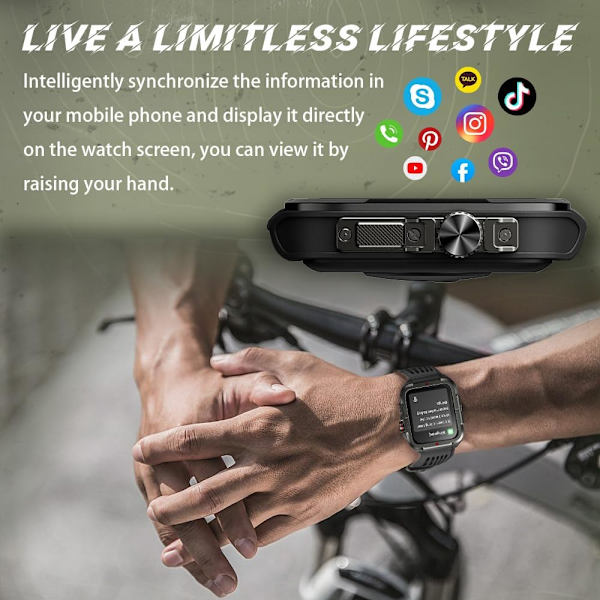 Smartklokke for menn med Alexa og Bluetooth-anrop, 1,8'' Sport Smartwatch Militaire med 100 Sports, Skritteller og Pulsmåler, Vanntett IP68 for Svømming, Kompatibel med Android iOS