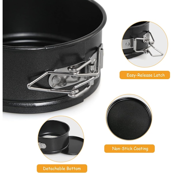 4 stk. (Sort, 11 cm) Kageforme til Bagning, 4 tommer Mini Springform