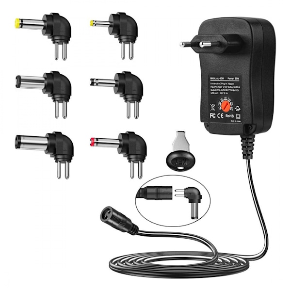30W Strømadapter 3V~12V Justerbar Spenning Multifunksjonslader