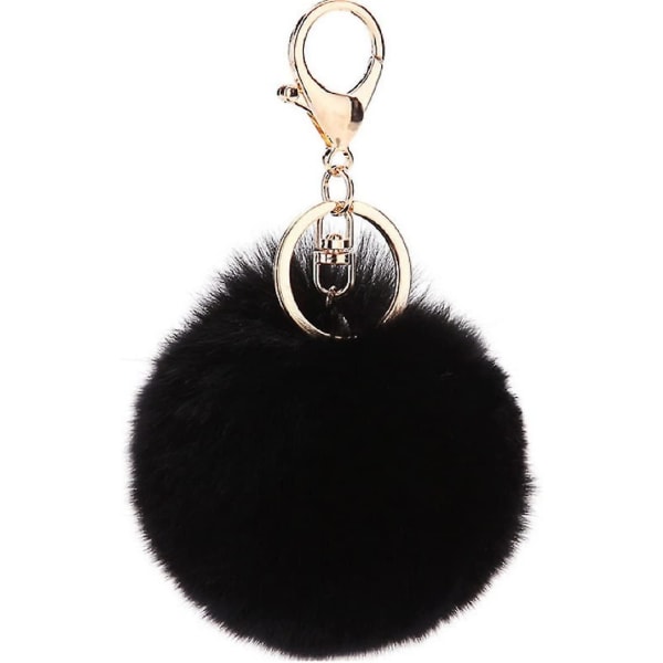 Furry Pompom Keychain, Soft to the Touch (Black)