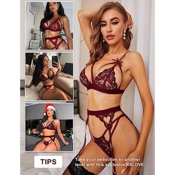 1 del (Vinröd, XL) Damspetsunderkläder Set Temptation