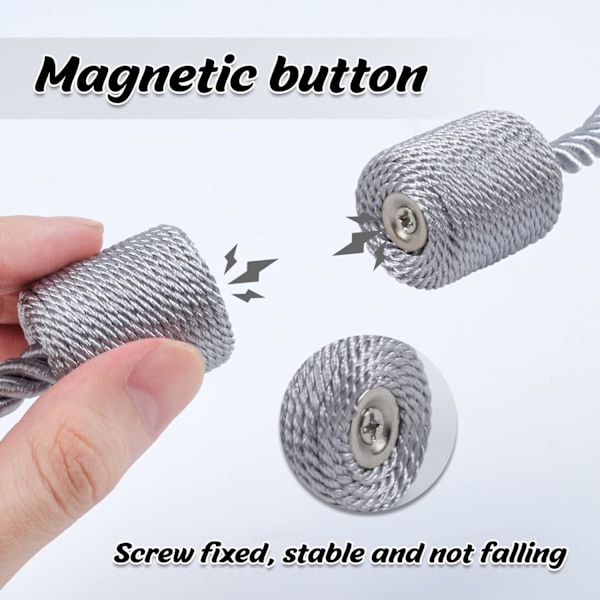 4 kpl Magneettisia verhonpidikkeitä, harmaa punottu verhosolki, magneettinen verhonpidike, verhonaru 45cm - Verho