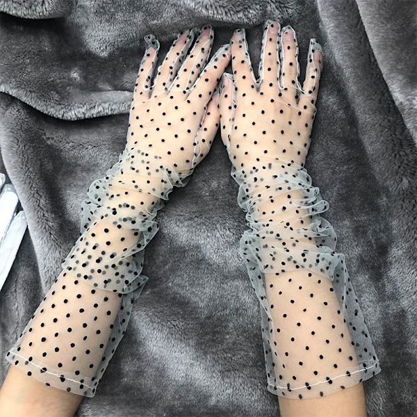 1 par Dam Solskydd Full Finger Förlovning Korta Tulle Handskar