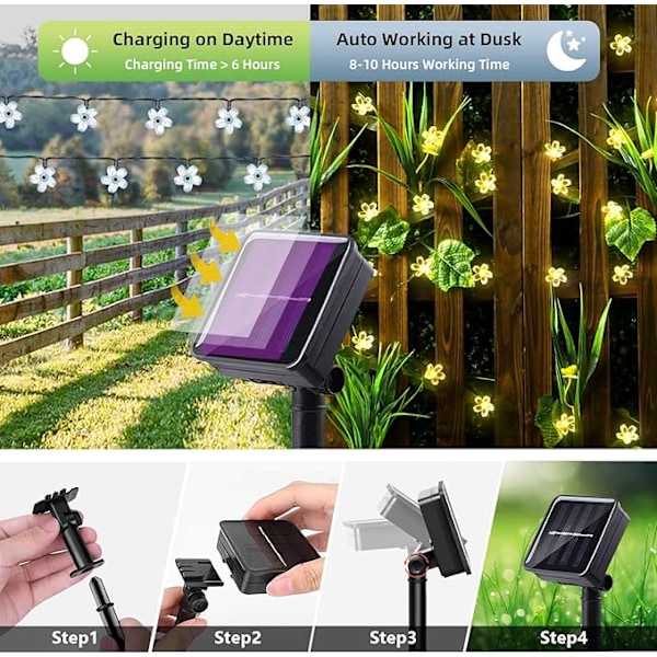 Solarslinga Utomhus Körsbärsblommor Fe-slinga 50LED Vattentät Trädgård Uteplats Jul Inomhusdekoration V