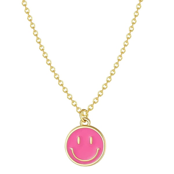 Smiley Face Necklaces Enamel Happy Face Necklace Pink Necklace