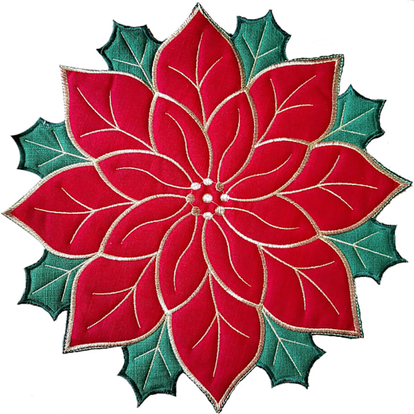 Set med 4 bordsunderlägg, röd julstjärneapplikation med grönt