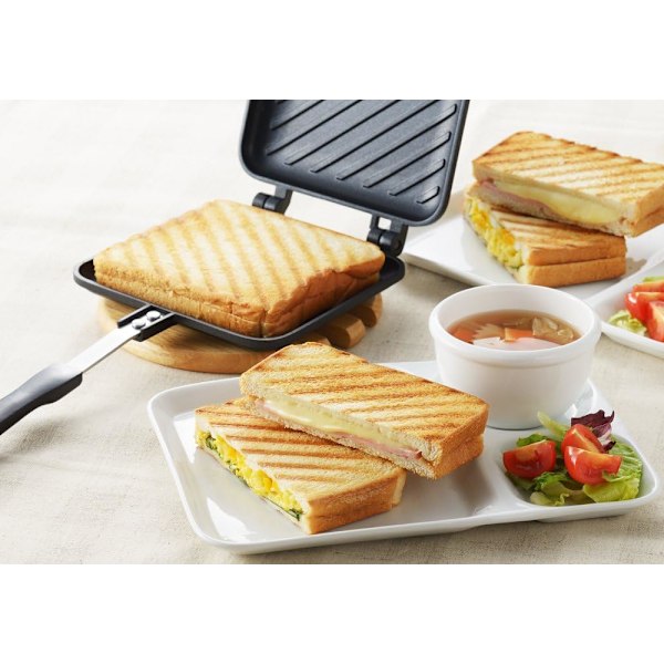 SJ2408 Varm sandwich maker, simpel grillet sprød, fluorbehandlet, til gas komfur, sort, total bredde: 35 cm