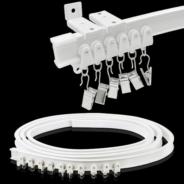 Takskena för Gardin (3m), Flexibel Vikbar Skjutbar Rumsavdelare, Böjt Takskensystem med Clips, 2.9m Pla