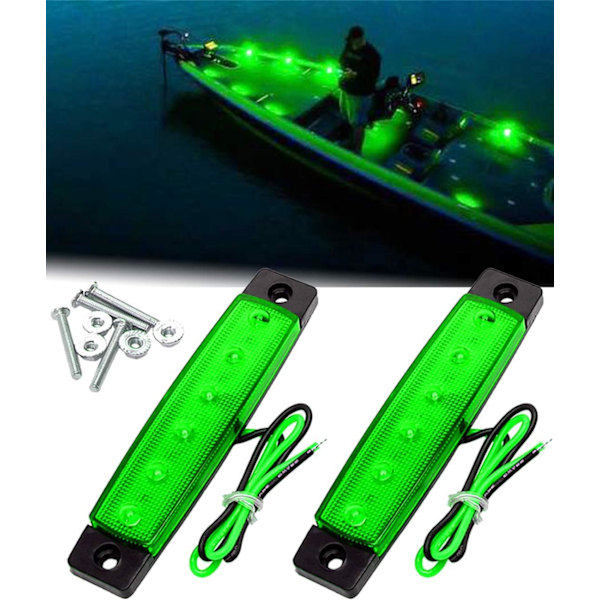 Paket Inre LED Båtlampor, Smal Strip Bar för Belysning, Sittbrunnsbelysning, Grön Navigationsljus