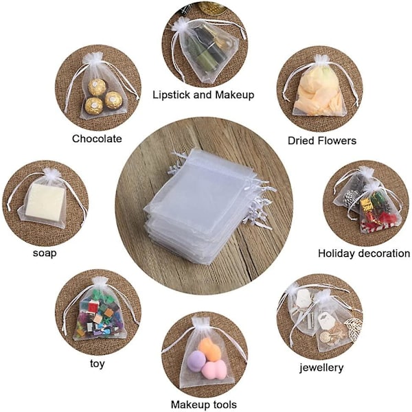 100 stk. Premium Sheer Organza-poser, Hvide Bryllupsgaveposer Med Snøretræk, 4x6 Smykkegaveposer Til Fest, Smykker, Jul, Festival, Badeværelse S
