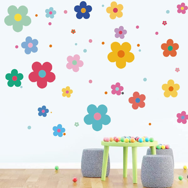 Färgglada små blommiga väggdekaler söta retroblommor flickor