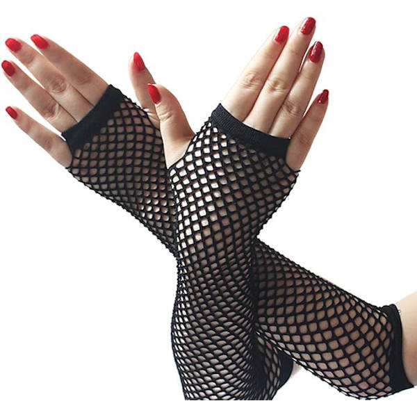 1 par svarta långa fiskenätshandskar, Modeaccessoar fest