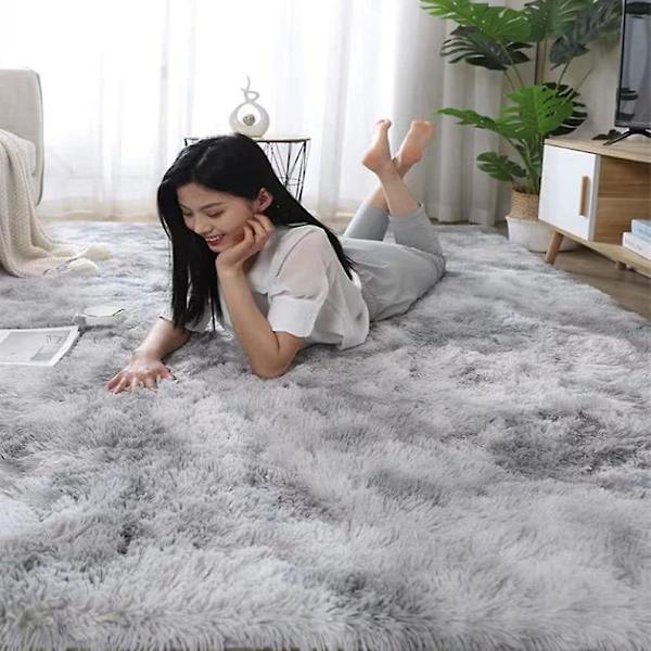 Hög mocka matta 120 x 160 cm grå - vit modern fluffig mjuk matta stor dekorativ vardagsrum sovrum mocka matta lång fuskpälsmatta skuggning platt liggande ru
