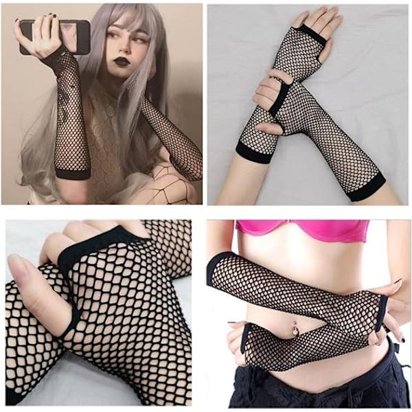 1 par svarta långa fiskenätshandskar, Modeaccessoar fest