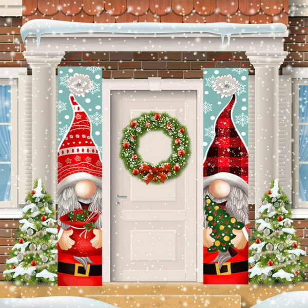 1 pair of Christmas home doors decorated with flags, knitted