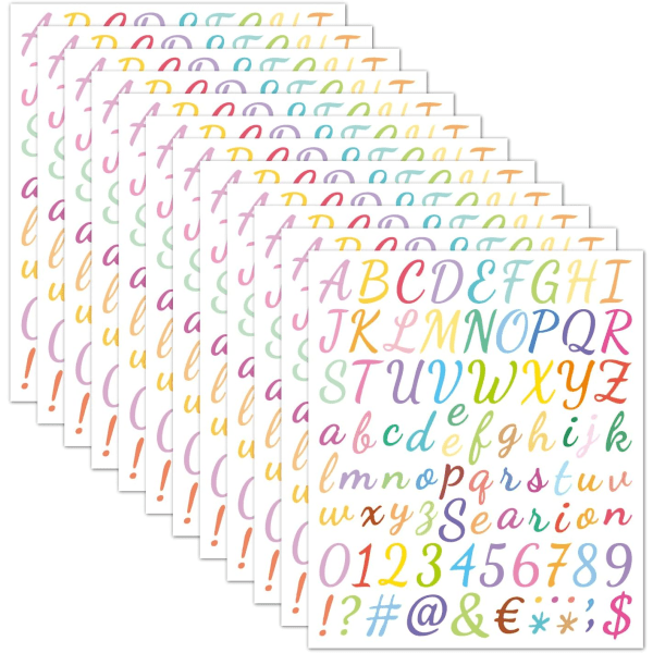 12 färgglada alfanumeriska klistermärken, klibbiga alfabetklistermärken,