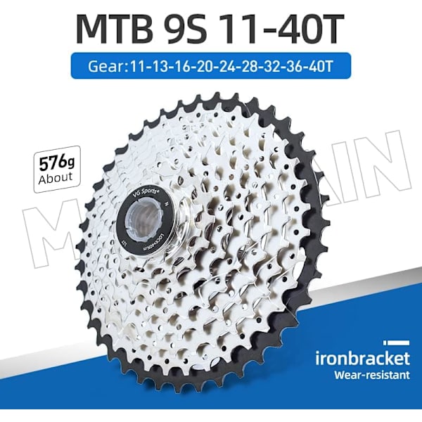 9-nopeuksinen polkupyörän kasetti 11-25t/11-28t/11-32t/11-36t/11-40t, paksu