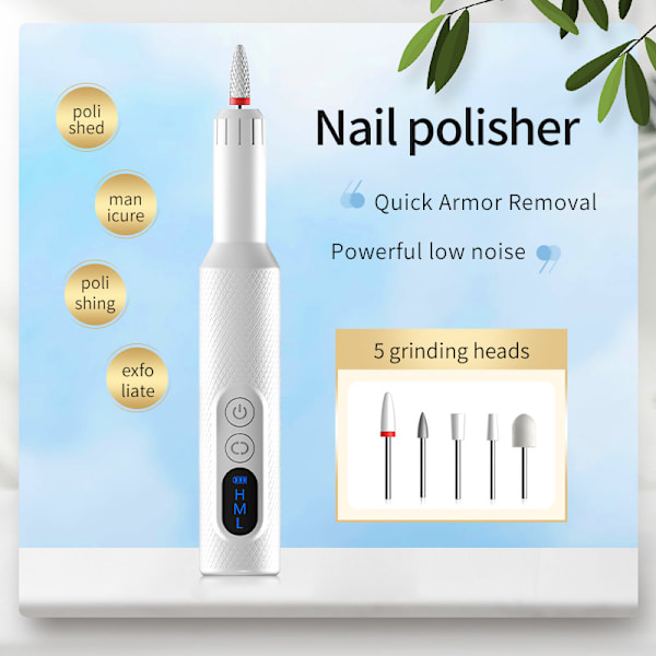 Sladdlös nagelfil elektrisk fil, uppladdningsbar lätt nagelfil maskin