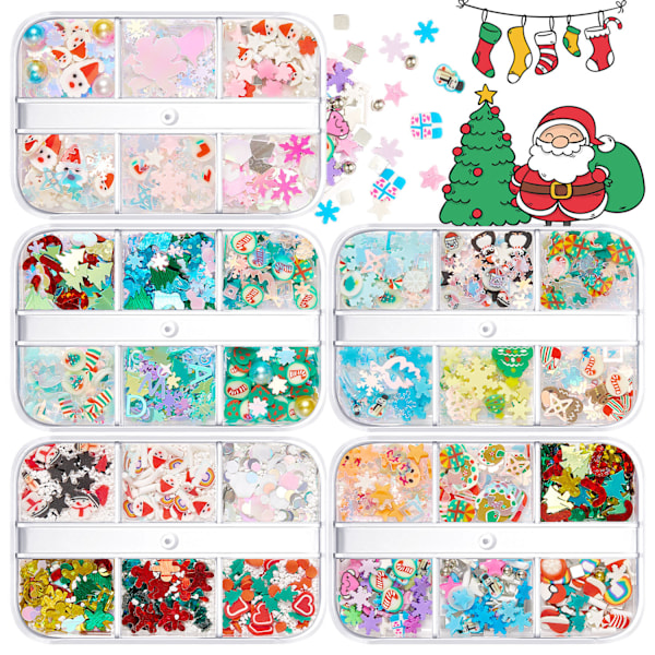 Jul Nageldekoration Glitter Paljetter Mjuk Keramik Snöflinga Pärla Skiva Färg Smink Nagellack Lim Tillbehör