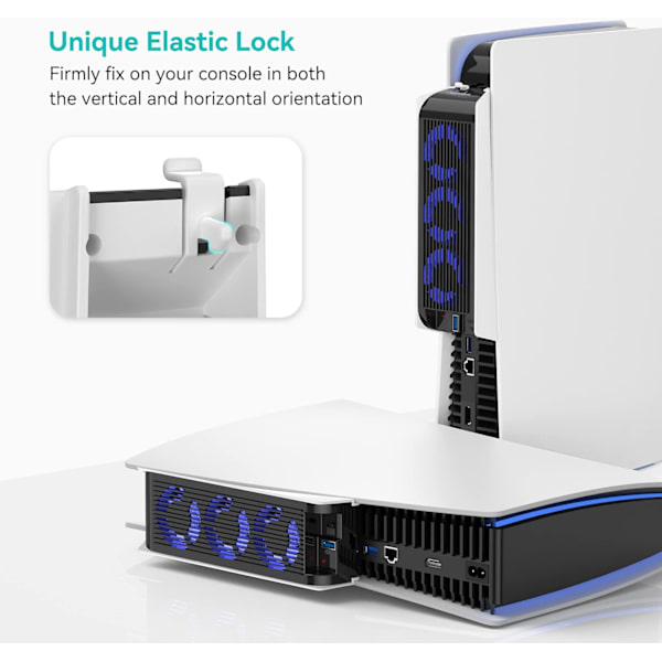 Jäähdytystuuletin LED-valolla, parannettu hiljainen 3 tuulettimella ja ohjaimella USB-liitännällä Disc/Digital Editionille, sopii PS5-telineeseen ja lisävarusteisiin (valkoinen)