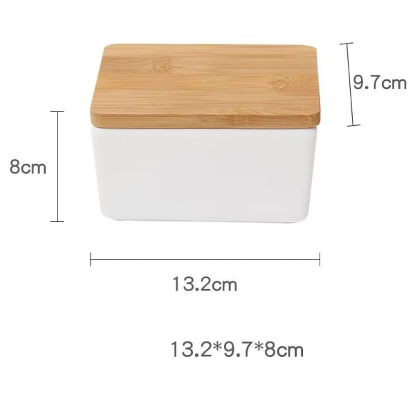 1 piece（White）Butter Storage Dish with Bamboo Lid - Ceramic