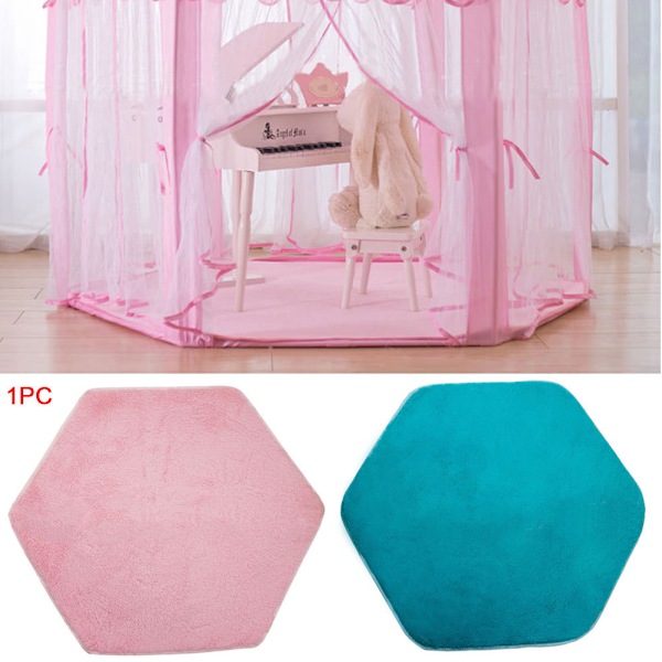 Rosa 120*140cm Sekskantet Prinsessetelt for Barn med Matchende Fløyelsteppe Baby Barn Lekematte Klatre Gulvmatte Lek