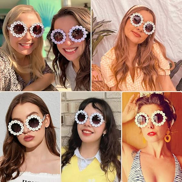 RetroDaisySolbrillertilKvinderBlomsterRundModeDiscoFestivalSolbriller
