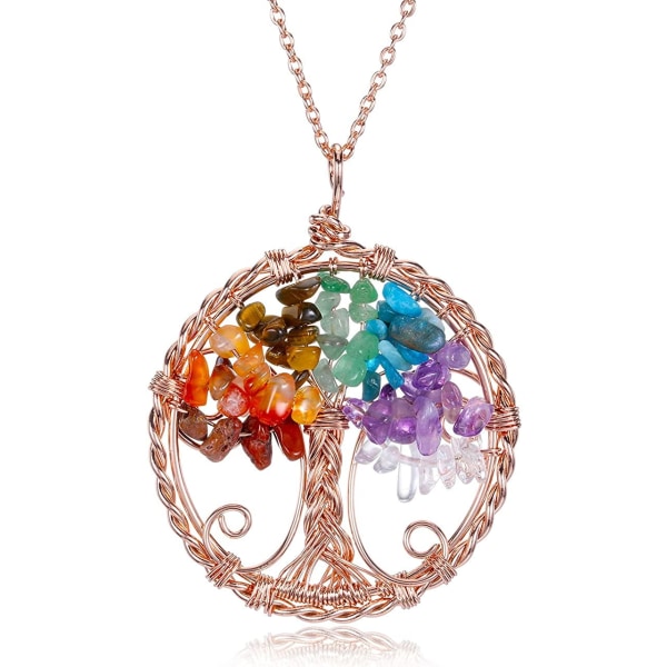 Healing Crystal Necklace Tree of Life Wire Wrapped Pendant