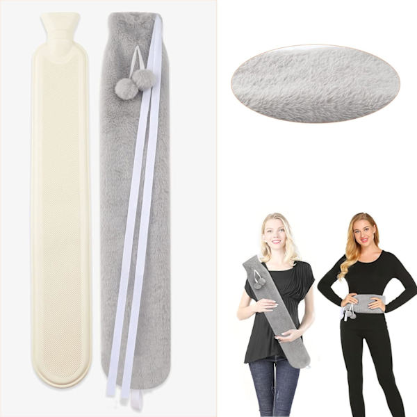 Lång varmvattenflaska med lock, fluffig, lång varmvattenflaska