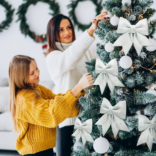 5 stk. Glitter Julebuer Juletre Sløyfe Juledekorasjon Innendørs til Juletre Juledekorasjon