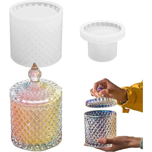 Store Beholder i Resin - Former med lokk, 3D Krukke Silikonform, Oppbevaringsboks i Resin for Støping av Hjemmedekor