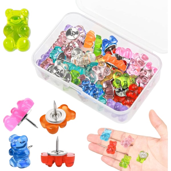 40-pack häftstift, liten björn med låda 8,5 x 2,5 cm för skolor, hem, kontor, DIY-hantverk, korktavla, anslagstavla