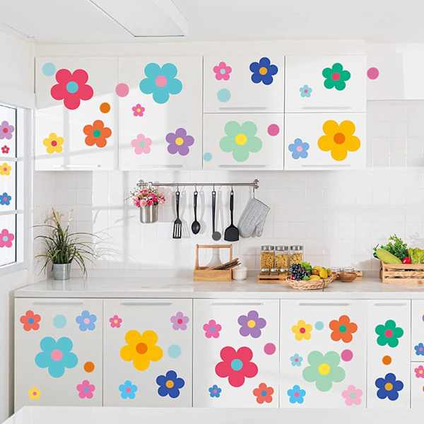 Färgglada små blommiga väggdekaler söta retroblommor flickor