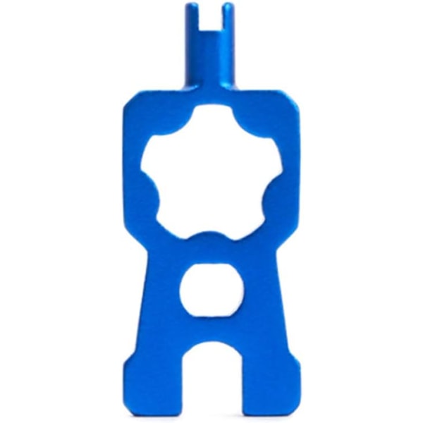 En blå fire i én cykelventilværktøjsnøgle til multifunktion