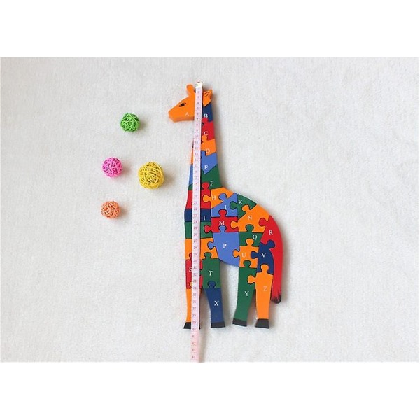 Trägiraff alfabet block och nummer block pussel 41 cm storlek 2 i 1 ABC nummer pussel - Trä bokstav block pussel nummer pussel