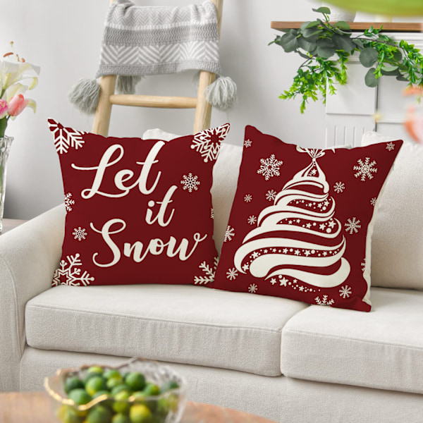 Set med 4 julkuddöverdrag, trädgårdsdekoration, God Jul bomullslinne kuddöverdrag, 45 x 45 cm