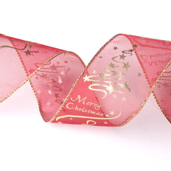 Christmas tree decorations 6.3cm red gilded printed ribbon