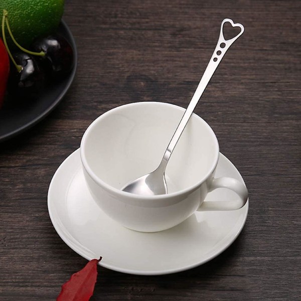 6 stk. rustfrit stål hjerteformede skeer søde scoop omrøringsske dessert ske til kage kaffe