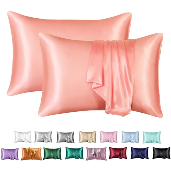 Satin Örngott - Kuddfodral - 50 x 66 cm - Set med 2 Korallrosa