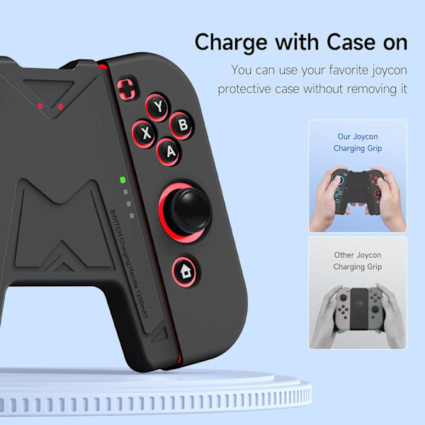 Switch Joy-Con laddningsgrepp med 1200mAh batteri - Bärbar laddningslösning kompatibel med Nintendo Switch Controller JoyCons, 1M USB-C laddningskabel, Svart