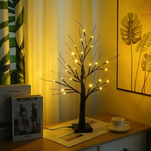 1 stk LED Bjørketre Bordlampe 24 Varme Lys Miniatyr