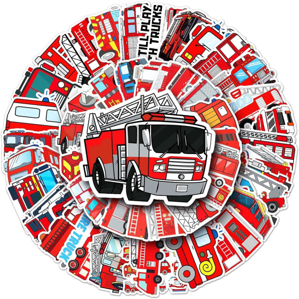 50 Packs Fire Truck Stickers Water Bottles Laptop Phone