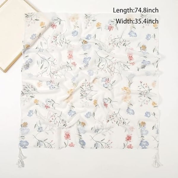 180*90cm Boho Skjerf for Kvinner Lett Blomstermønstret Skjerf Mote Frynsete Skjerf Sjal