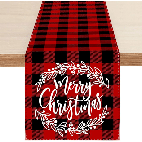 Juleduk - Rød og svart rutete, 33x180 cm, Rektangulær duk Vaskbar duk Flekkbestandig