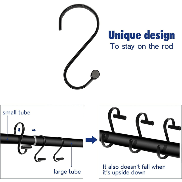 4 black metal shower curtain hooks, rustproof shower curtain