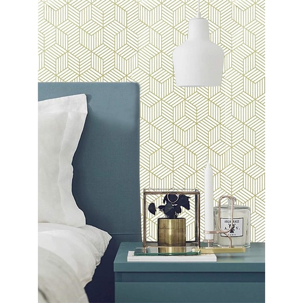 Guld Hexagon Geometriska Ränder Självhäftande Tapet Självhäftande Möbler Tapet Guld Vit 40x500cm Jul Presentinslagning